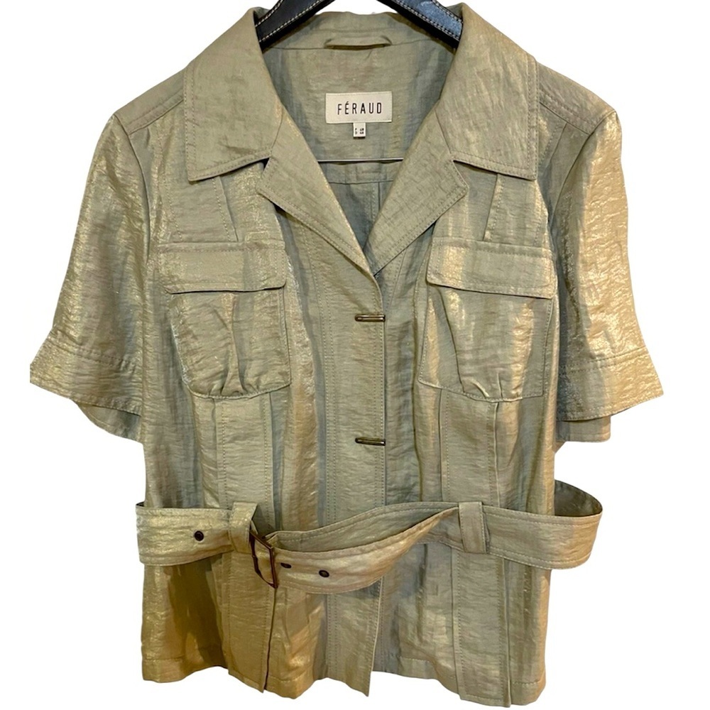 VTG Feraud Women’s Shimmery Light Green Linen Top